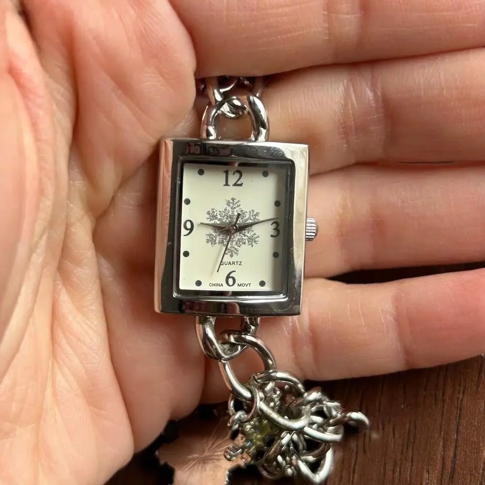 Women’s Charm Bracelet Watch Silver Snowflakes in a Box Working New Battery